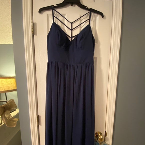 Navy Blue Long Dress | Dry Cleaned | Worn Once | Size 14 | Bisou Bisou - Picture 2 of 3